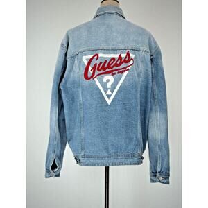 Guess Light Blue Denim Jacket with Red & White Logo